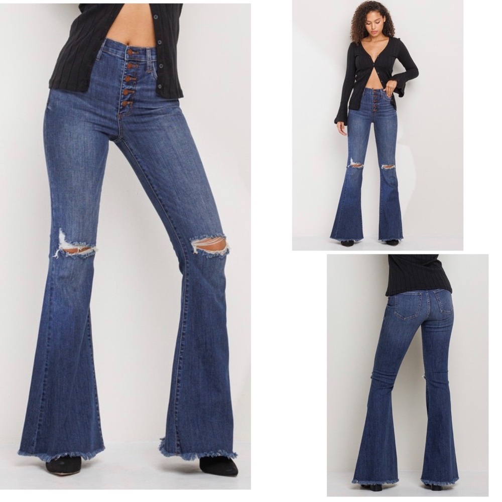 JUST IN/ MARLIE HIGH RISE DISTRESSED BELL BOTTOM DENIM